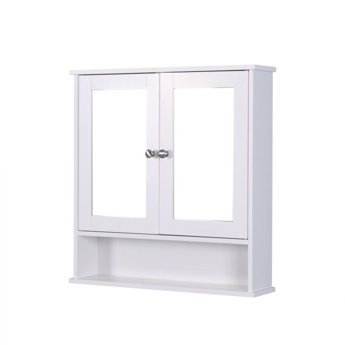 White Wall Mounted Bathroom Cabinet with 2 Mirror Doors and Adjustable Shelf