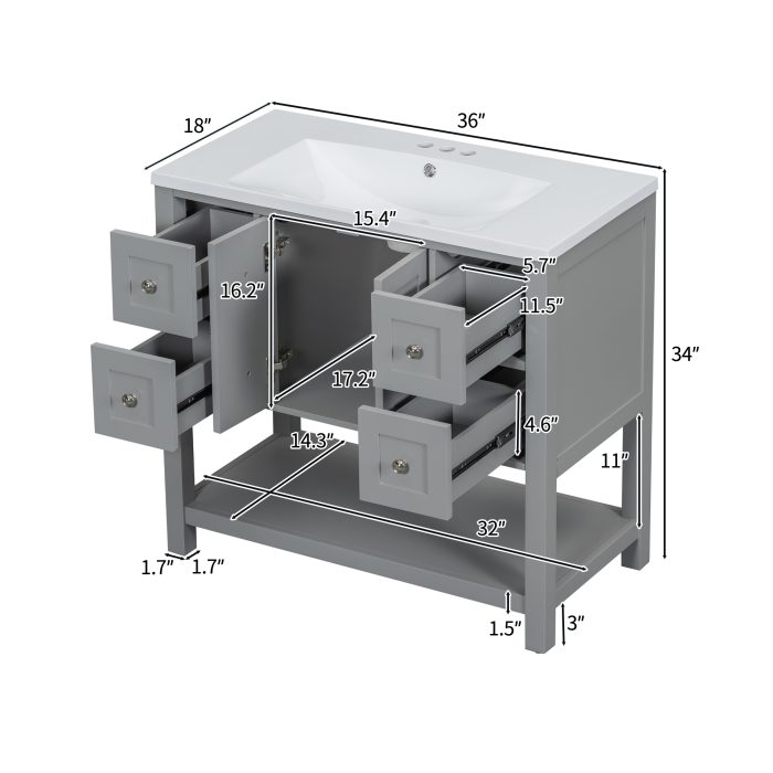 36'' Bathroom Vanity with Undermount Sink,Free Standing Vanity Set with 4 Drawers