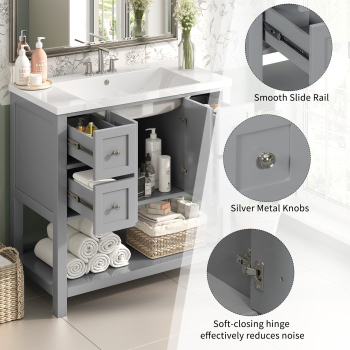 36'' Bathroom Vanity with Undermount Sink,Free Standing Vanity Set with 4 Drawers