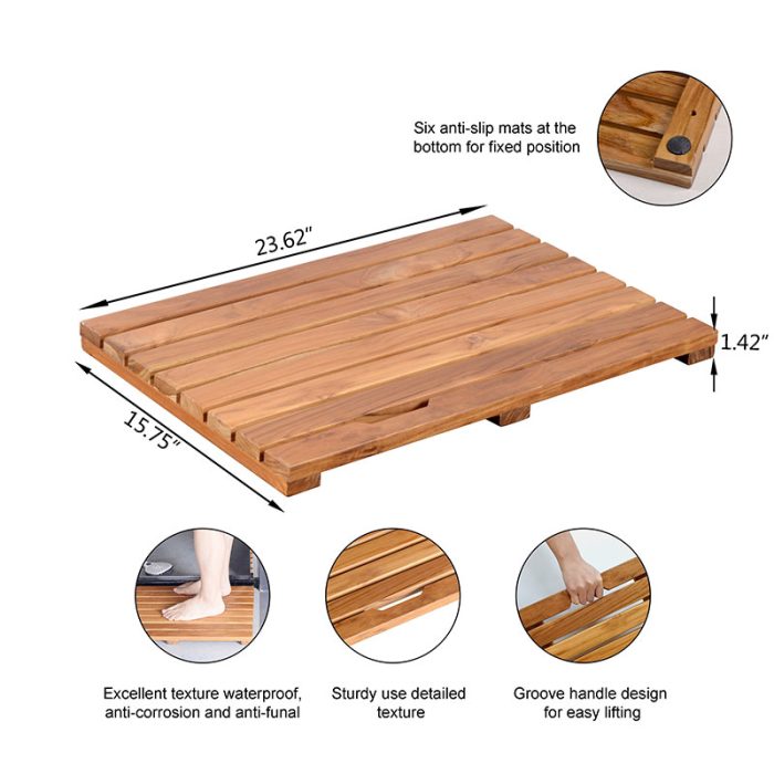 Solid Teak Bathroom Shower Mat - Image 3